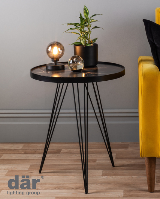 Dar Lighting Rauma Dark Grey Stone Effect Round Side Table