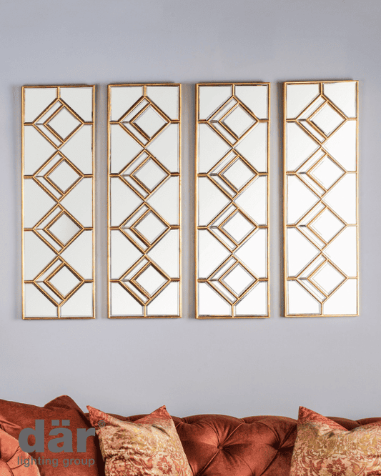 Dar Lighting Kipton Decorative Gold Foil Detail 98x30cm Rectangle Mirror