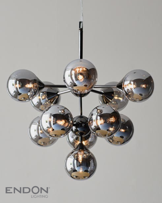 Endon Oscar 11 Light Black Chrome & Smoked Glass Pendant
