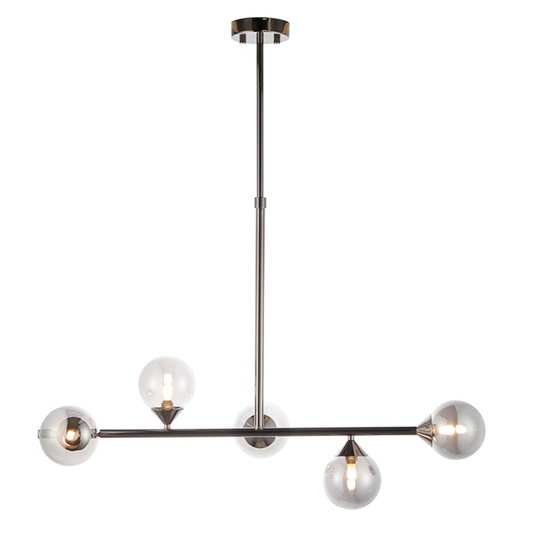 Vesilo Lighting Jetta 5 Light Black Smokey Mirror Glass Linear Pendant