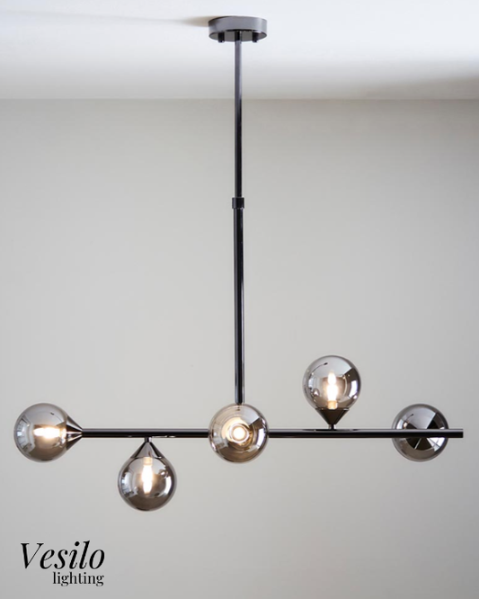 Vesilo Lighting Jetta 5 Light Black Smokey Mirror Glass Linear Pendant