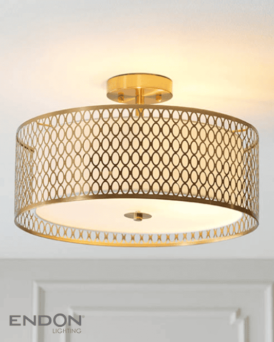 Endon Cordero 3 Light Gold & White Fabric Flush