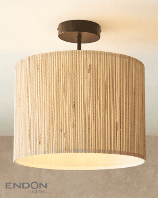 Endon Longshore Black & Natural Seagrass Semi Flush