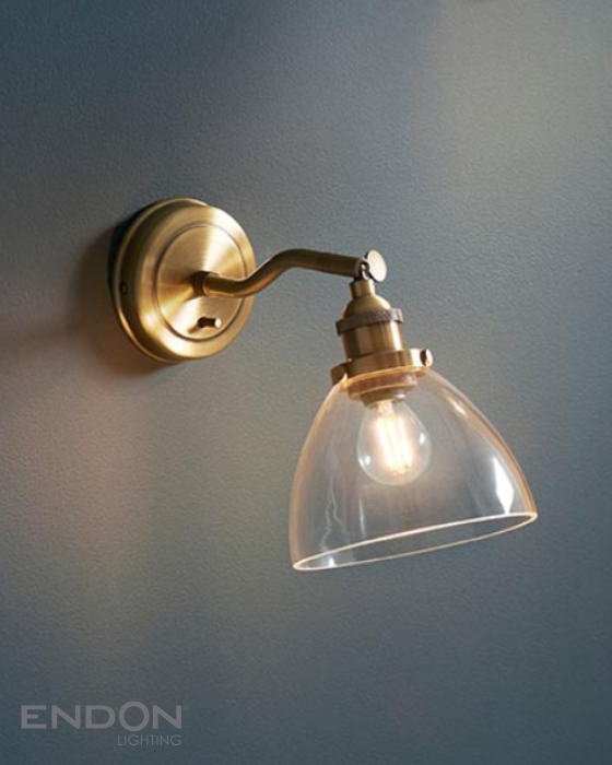 Endon Hansen Antique Brass & Glass Wall Light (Twin Pack)