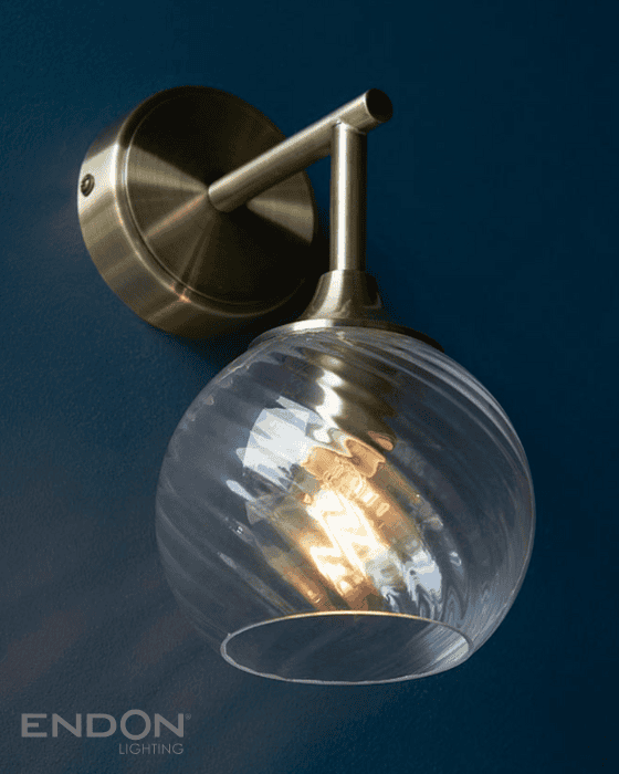 Endon Allegra Antique Brass & Spiral Glass Wall Light