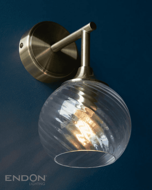 Endon Allegra Antique Brass & Spiral Glass Wall Light