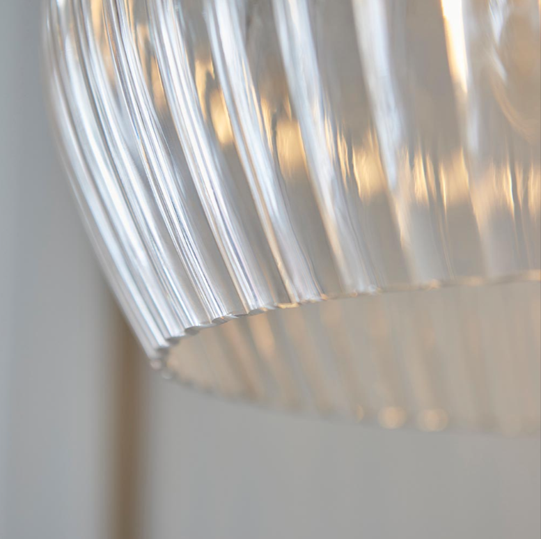 Vesilo Lighting Furrow Medium Ribbed Clear Glass & Bright Nickel Pendant