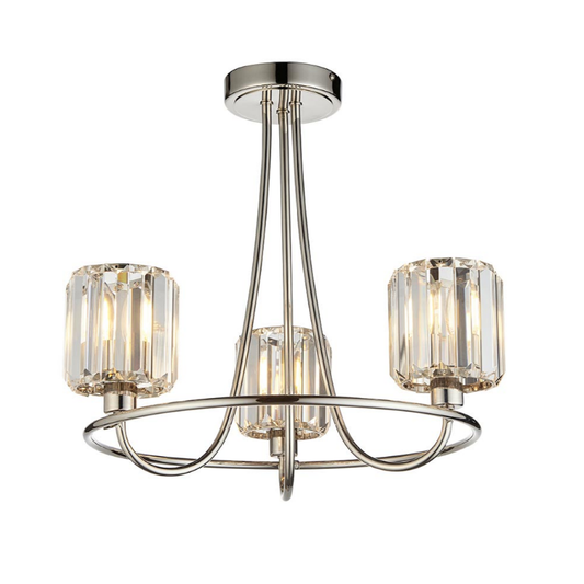 Endon Berenice 3 Light Bright Nickel & Faceted Glass Semi Flush