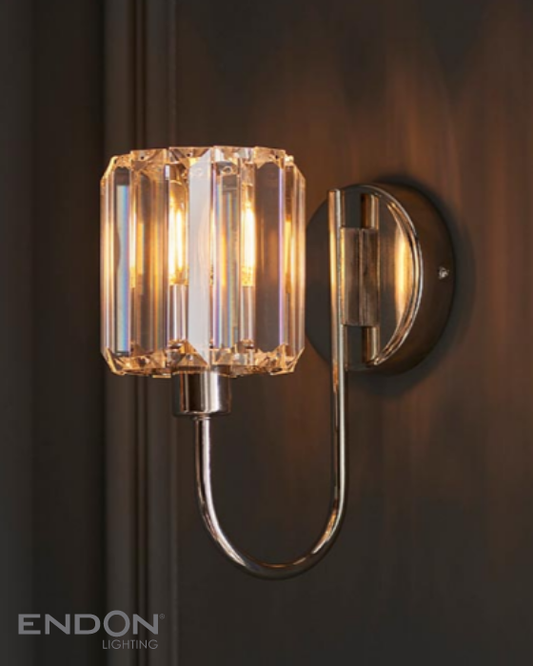 Endon Berenice Bright Nickel & Faceted Glass Wall Light