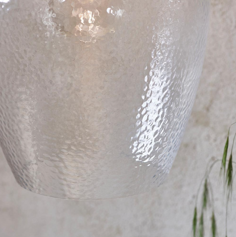 Vesilo Lighting Furrow Clear Hammered Glass & Bright Nickel Pendant
