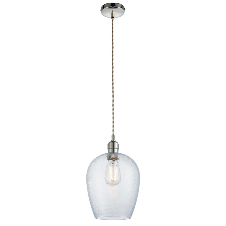 Vesilo Lighting Furrow Clear Hammered Glass & Bright Nickel Pendant