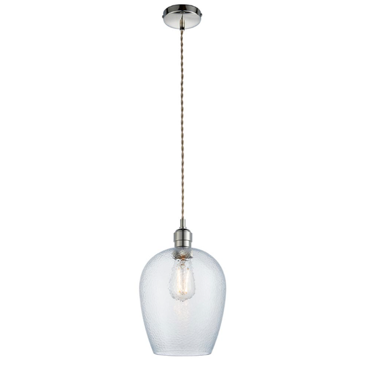 Vesilo Lighting Furrow Clear Hammered Glass & Bright Nickel Pendant