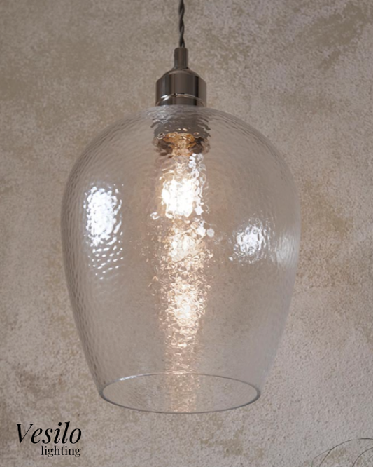 Vesilo Lighting Furrow Clear Hammered Glass & Bright Nickel Pendant