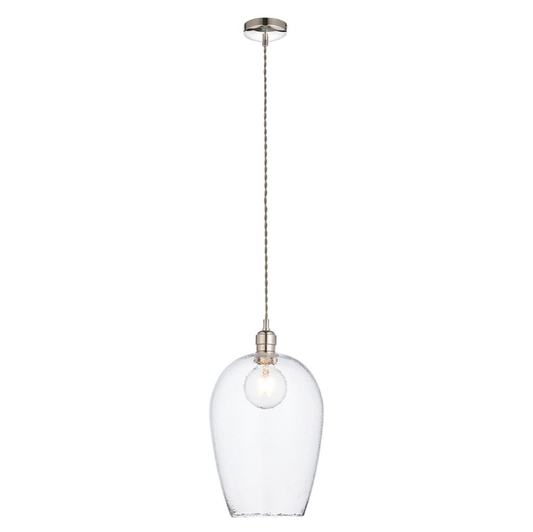 Vesilo Lighting Furrow Large Clear Hammered Glass & Bright Nickel Pendant