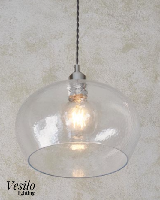 Vesilo Lighting Furrow Medium Clear Hammered Glass & Bright Nickel Pendant