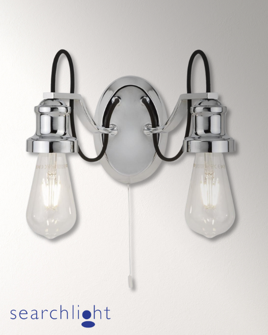 Searchlight Olivia 2lt Chrome & Braided Cable Wall Light