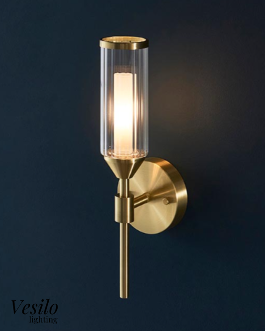 Vesilo Lighting Flute Ribbed Frosted Glass & Satin Brass Wall Light