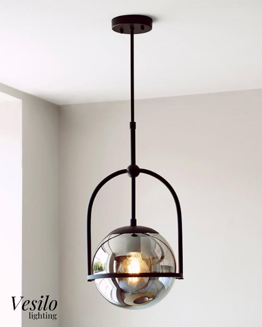Vesilo Lighting Float Matt Black & Grey Tinted Glass Single Pendant