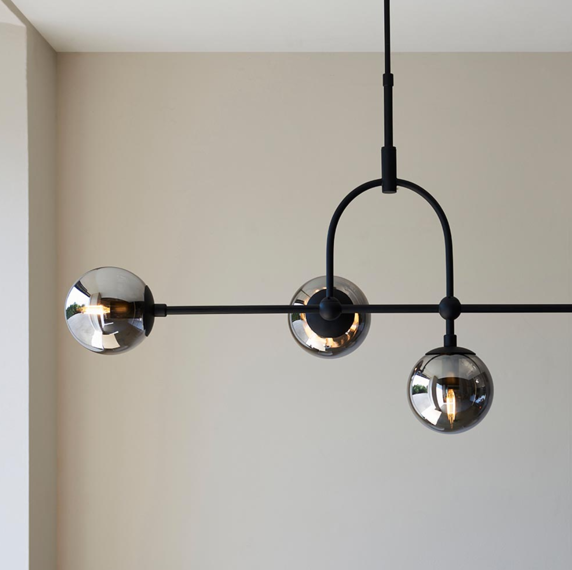 Vesilo Lighting Float Matt Black & Grey Tinted Glass Linear Pendant