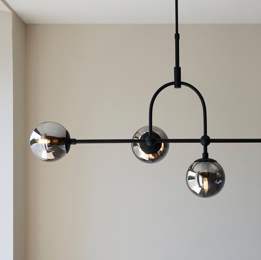 Vesilo Lighting Float Matt Black & Grey Tinted Glass Linear Pendant