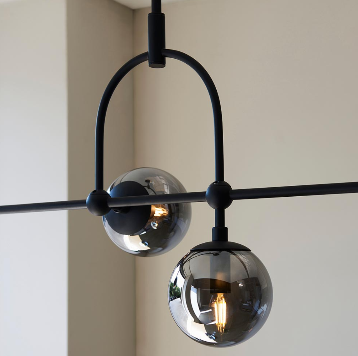 Vesilo Lighting Float Matt Black & Grey Tinted Glass Linear Pendant