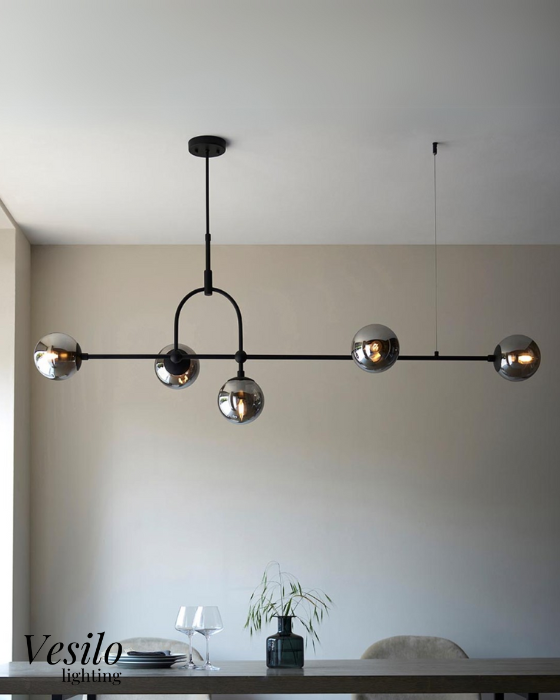 Vesilo Lighting Float Matt Black & Grey Tinted Glass Linear Pendant