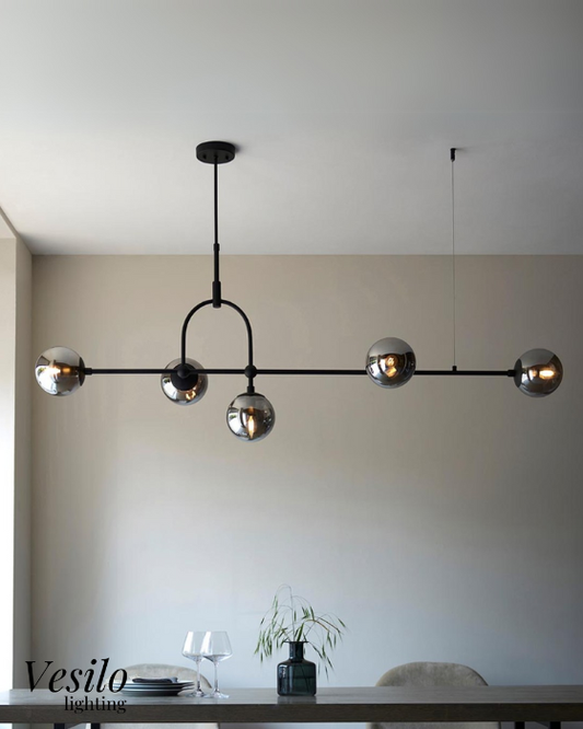 Vesilo Lighting Float Matt Black & Grey Tinted Glass Linear Pendant