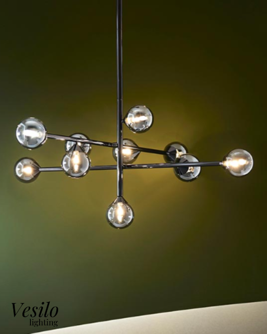 Vesilo Lighting Jetta 10 Light Matt Black & Smokey Mirror Glass Pendant