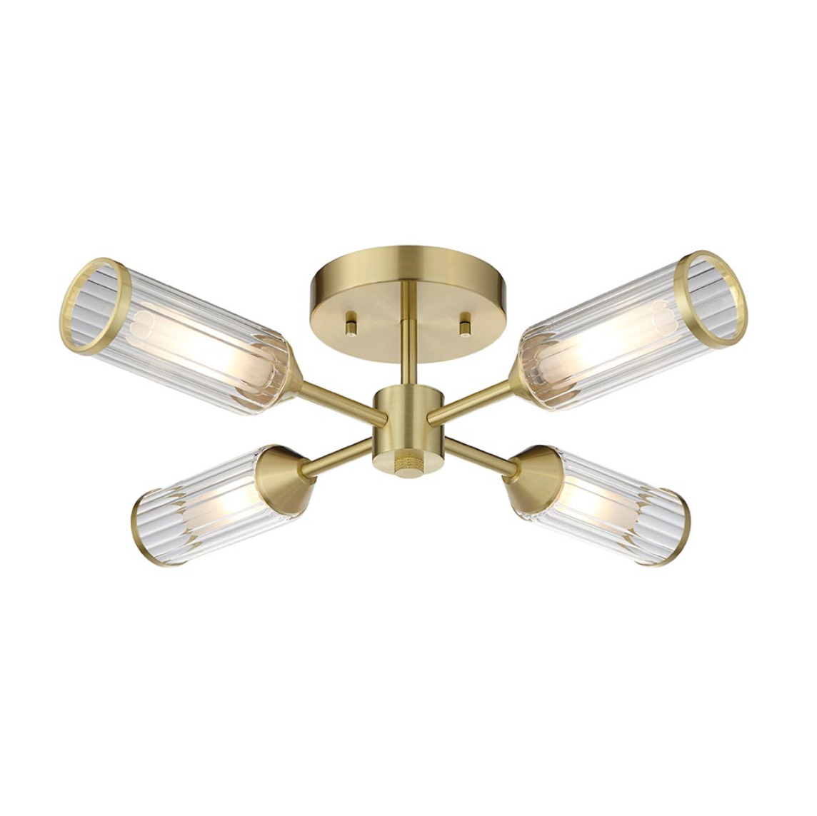 Vesilo Lighting Flute 4 Light Ribbed Frosted Glass & Satin Brass Semi Flush
