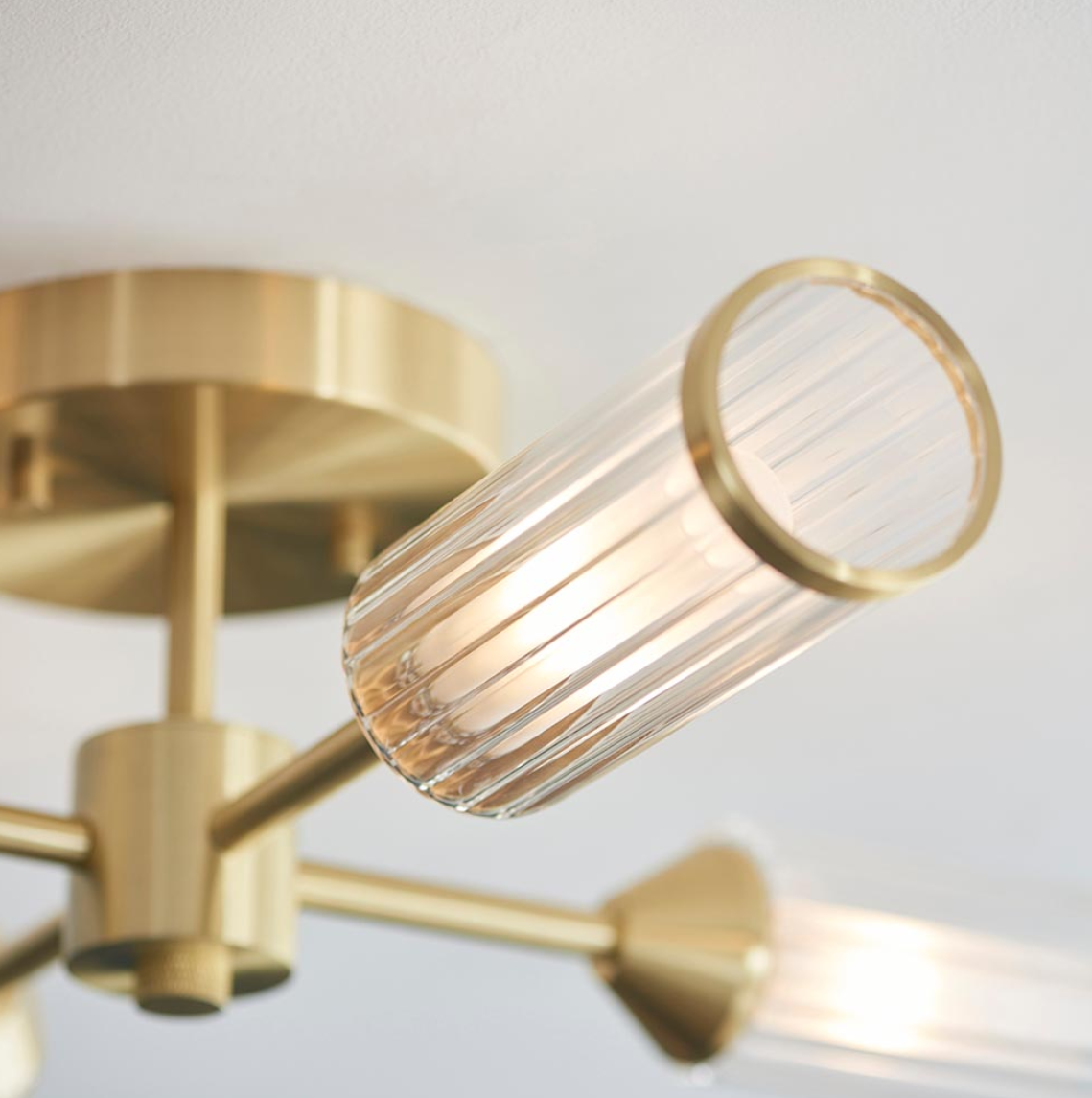 Vesilo Lighting Flute 4 Light Ribbed Frosted Glass & Satin Brass Semi Flush