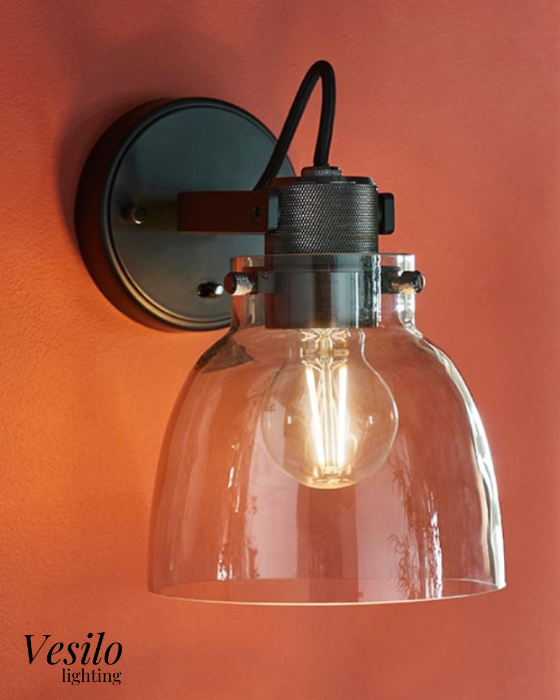 Vesilo Lighting Ink Black Chrome & Tinted Glass Wall Light