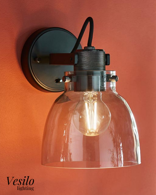 Vesilo Lighting Ink Black Chrome & Tinted Glass Wall Light