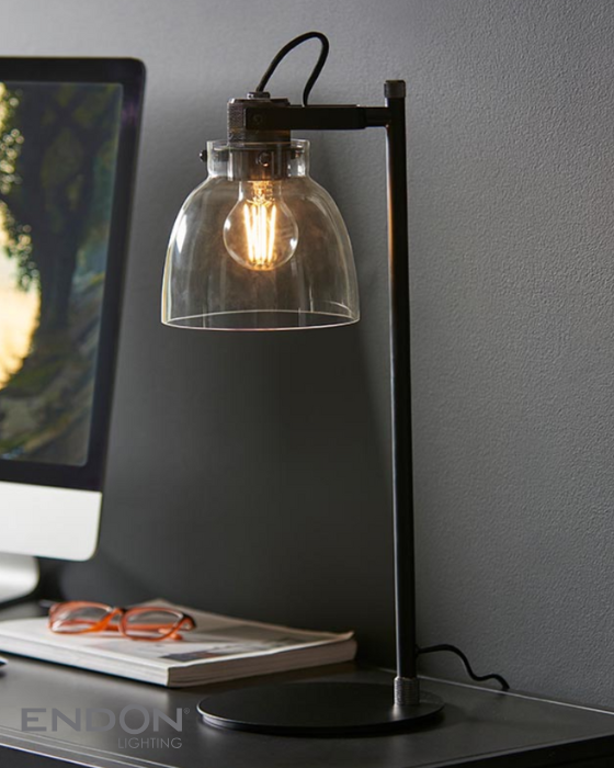 Endon Urban Matt Black & Smoked Glass Table Lamp