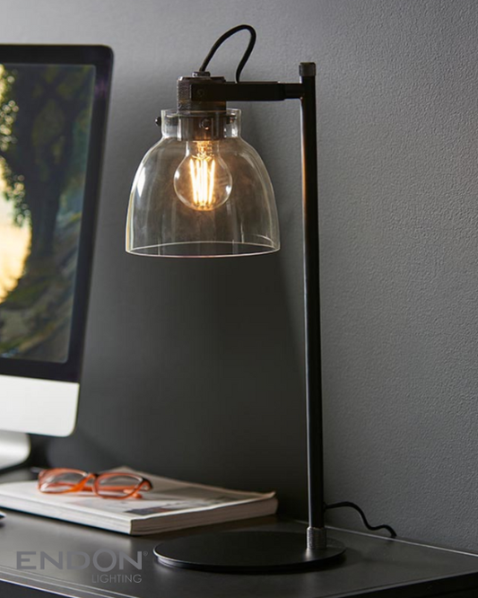 Endon Urban Matt Black & Smoked Glass Table Lamp