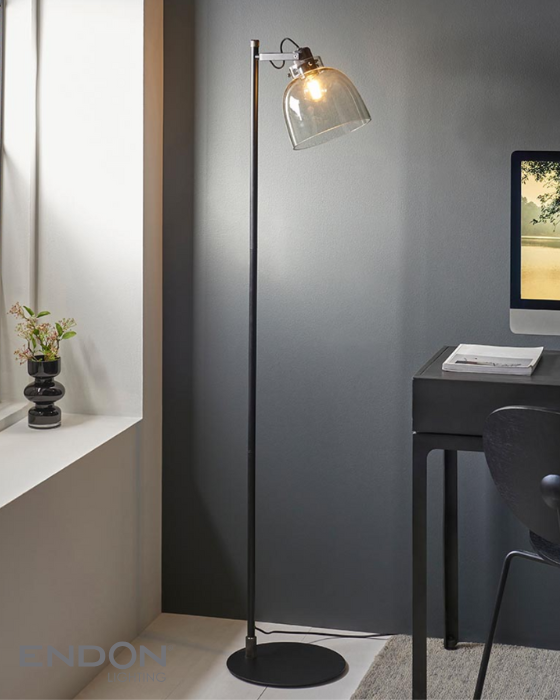 Endon Urban Matt Black & Smoked Glass Floor Lamp