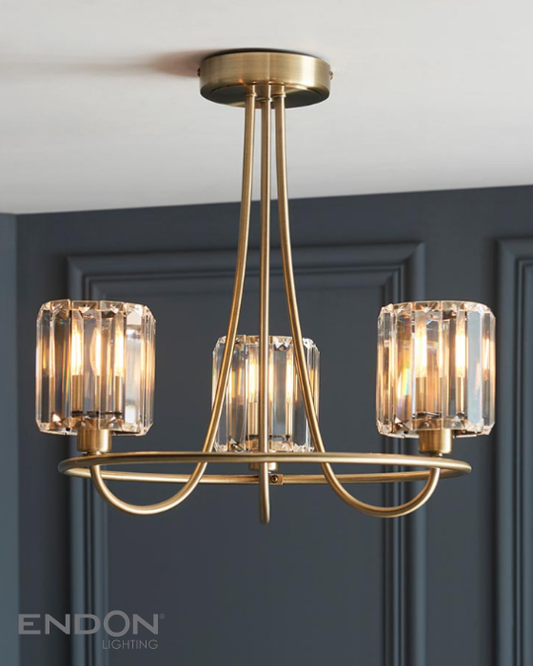 Endon Berenice Brass 3 Light Semi Flush