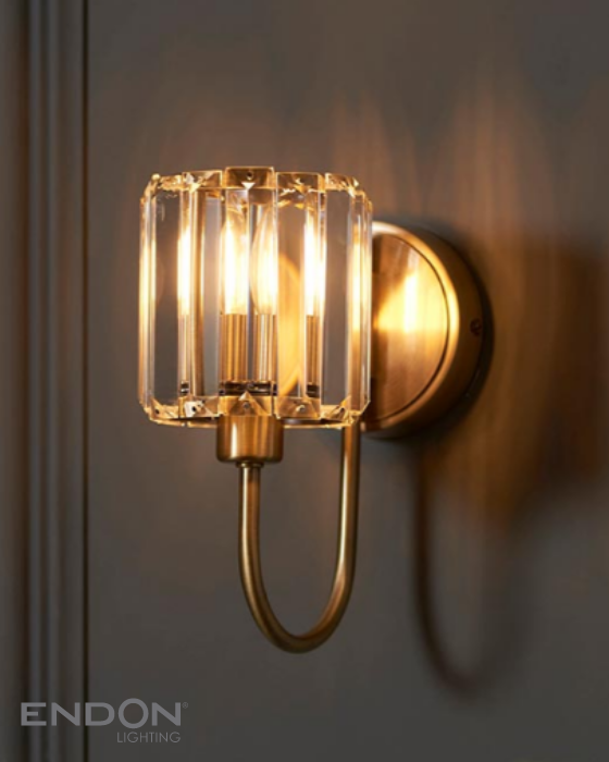 Endon Berenice Antique Brass & Faceted Glass Wall Light