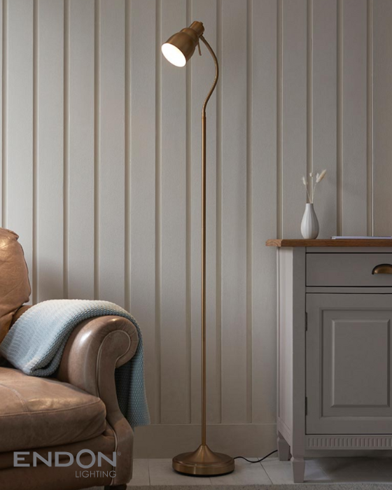 Endon Classic Brushed Aged Brass Flexi Reader Floor Lamp