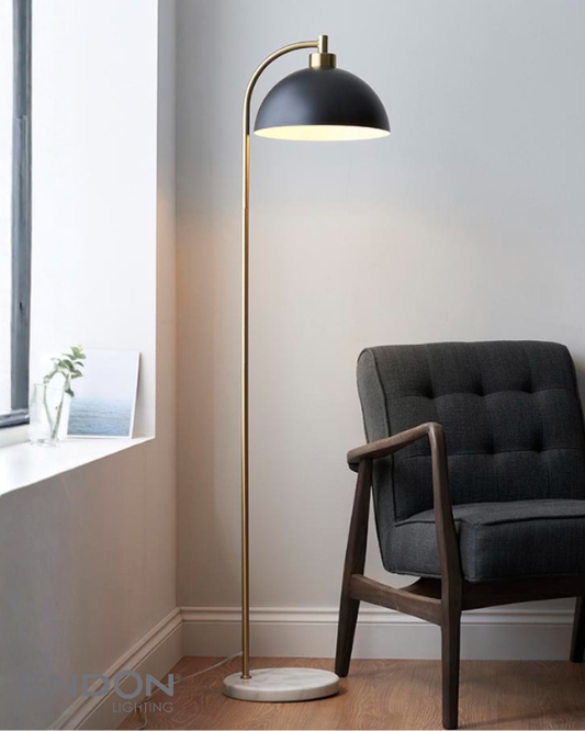 Endon Buchanan Matt Black & White Marble Base Task Floor Lamp