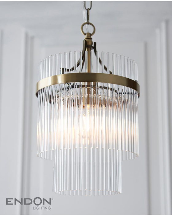 Endon Marietta Antique Brass & Clear Glass Pendant