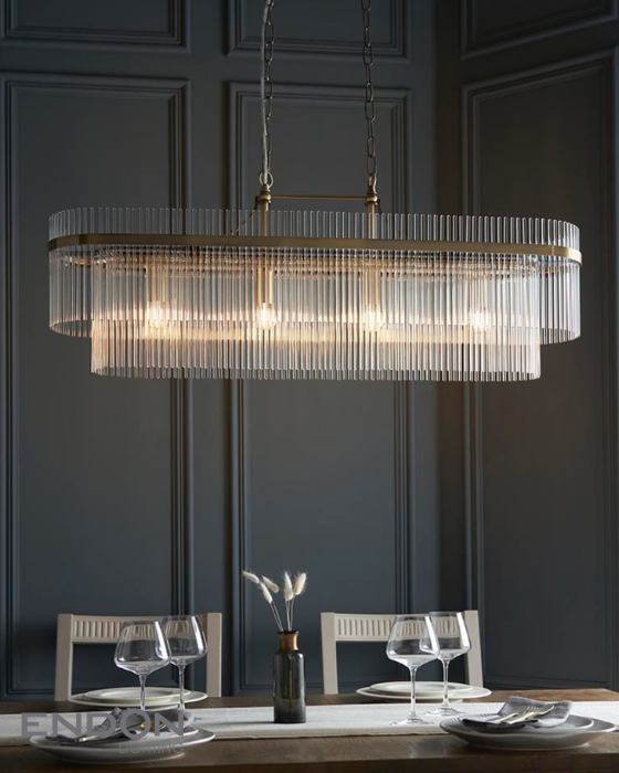 Endon Marietta 4 Light Antique Brass & Clear Glass Bar Pendant