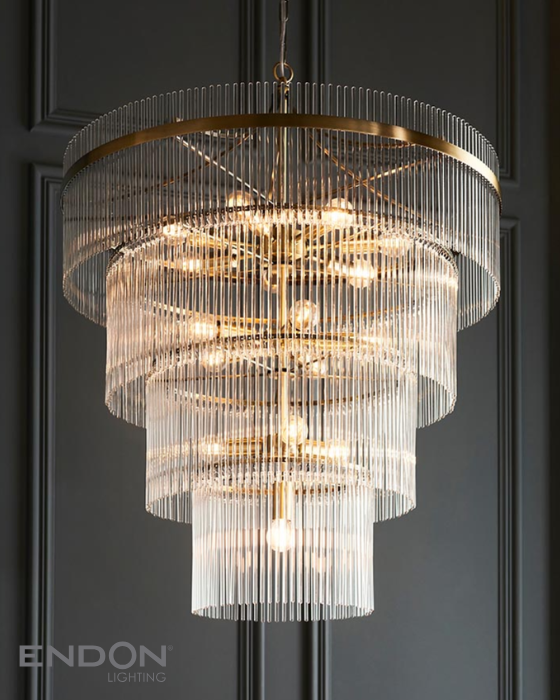 Endon Marietta 16 Light Antique Brass & Clear Glass Tiered Pendant