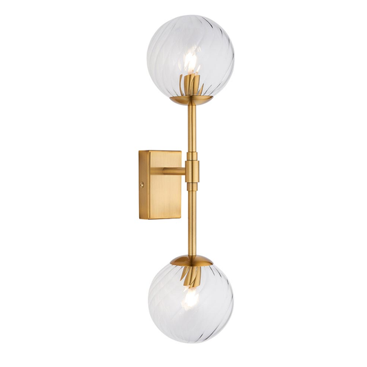Vesilo Lighting Awry Aged Brass 2 Light Twisted Clear Glass Wall Light