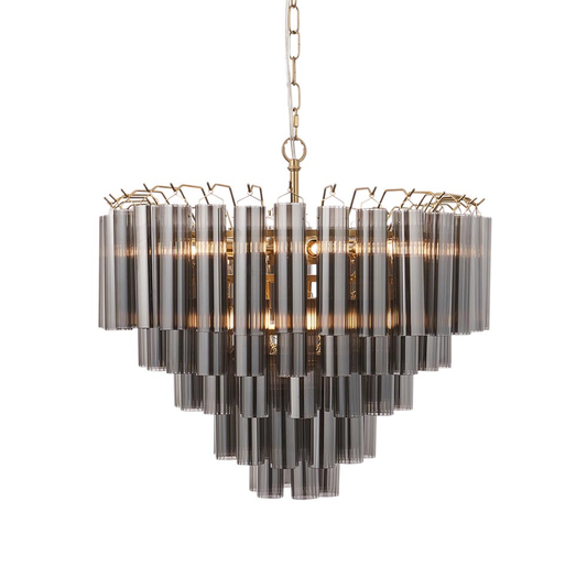 Endon Toulouse 12 Light Smoked Glass & Brass Pendant