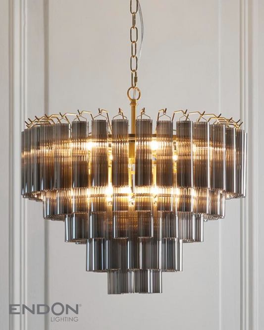 Endon Toulouse 12 Light Smoked Glass & Brass Pendant