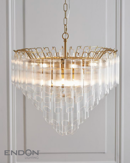 Endon Toulouse Brass & Clear Angle Edged Glass 12 Light Pendant