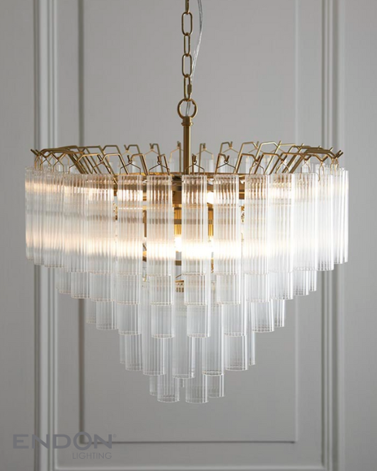 Endon Toulouse 12 Light Brass & Clear Glass Pendant