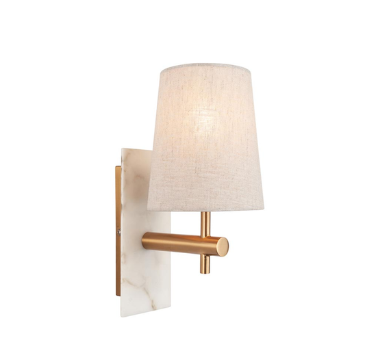 Vesilo Lighting Vein Brass & White Marble Wall Light with Tapered Shade
