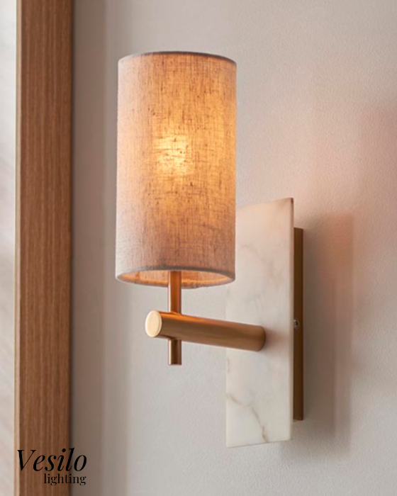 Linting R Vesilo Lighting Vein Brass & White Marble Wall Light with Shade ...