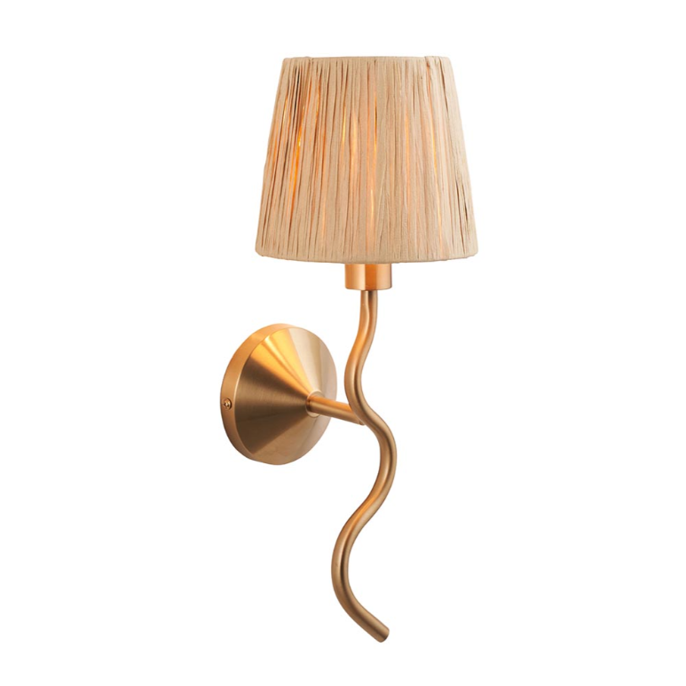 Endon Wriggle Brass Wall Light with Raffia Tapered Shades